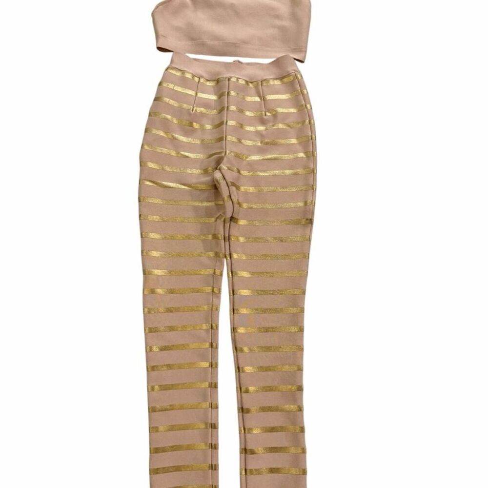 Donna Richardson Gold horizontal striped pants and top set